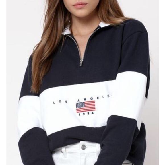 Brandy Melville 1/4 Zip Los Angeles 1984 Vintage Style Pullover Size S/M Preppy - Picture 1 of 9